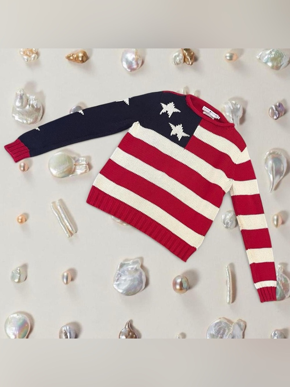 TOMMY HILFIGER • vintage Tommy Jeans varsity roll neck American flag sweater S/M